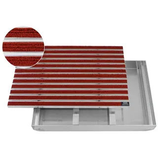 Emco Fußmatte Eingangsmatte DIPLOMAT + Bodenwanne Aluminium, Rips Rot, rechteckig, Höhe: 75 mm, Größe: 750x500 mm, für Innen- und überdachten Außenbereich rot