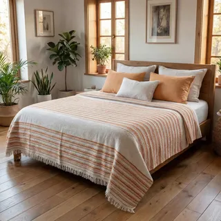 Loomvia Leichte Bettüberwurf & Tagesdecke 240x260 cm, 215 GSM, seidig weich Sommerdecke, Überwurf für Bett & Sofa, aus Baumwolle & Bambusviskose - Pflegeinfos unter Info zu diesem Artikel - Orange