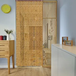 XINGWANGG Türvorhang Perlenvorhang Bambusvorhang Fadenvorhang Holzperlenvorhang für Balkontür,Wohnzimmer,als Raumteiler oder Dekoration,Anpassbar,Breite x Höhe (80cm x 120cm(88 Stränge))