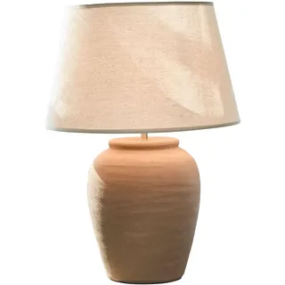 LOBERON Tischlampe Terralunas - Sanftes Lichtspiel - Natürliche Materialien - Strukturierter Keramikfuß - Tischleuchte - Baumwolle, beige/creme