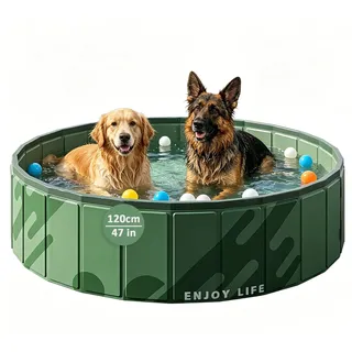 JZCDR Hundepool Große Hunde Faltbarer mit Ablauf 120 x 30 cm, Grün | Tragbar Hundeplanschbecken, Pool für Hunde, Ablauf am Boden, Rutschfest, Hundeschwimmbad, Bällebad