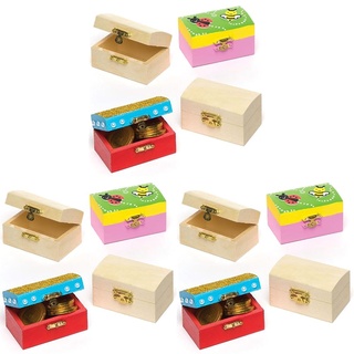 Baker Ross ET127 Ross Mini-Schatztruhen aus Holz - zum Bemalen und Dekorieren für Kinder - Kästchen zur Aufbewahrung (4 Stück), 8cm x 5cm, Holzfarben (Packung mit 3)