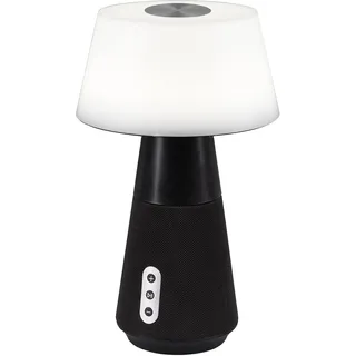 Reality Leuchten LED Tischleuchte DJ R52041142, Bluetooth Lautsprecher, Akkubetrieb, USB Anschluss, Schirm Kunststoff weiß, Fuß Stoff Schwarz, inkl. 4.5 Watt LED, Anthrazit