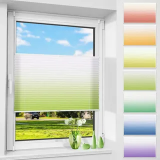 Allesin Plissee ohne Bohren mit Farbeverlauf, Grün-Weiß 70x110cm(BxH), Plissees Klemmfix, Plisseerollo Jalousie Rollos für Fenster und Tür, Sichtschutz und Sonnenschutz