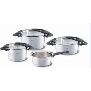 Fissler Intensa/Edelstahl-Topfset, 4-teilig, Töpfe mit Metall-Deckel (2 Kochtöpfe, 1 Bratentopf, 1 Stielkasserolle-deckellos) - Induktion