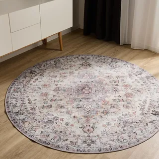 benuta Basic Waschbarer Teppich George - Multicolor 160 cm rund - Kunstfaser - rund & im Style: Vintage, Elegant, Retro - Pflegeleicht für Wohnzimmer Schlafzimmer