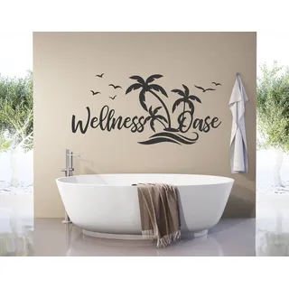tjapalo® S-PKM401 Wandtattoo Badezimmer Wandsticker Palmen Wellness Oase Maritim Wohnzimmer Schlafzimmer Wasserfest (B100 x H48 cm)