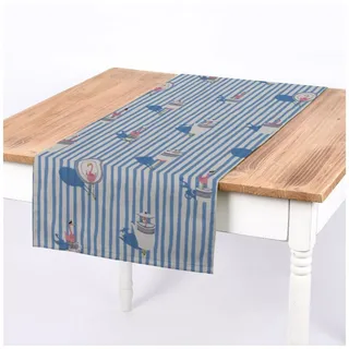 SCHÖNER LEBEN. Tischläufer SCHÖNER LEBEN. Tischläufer Canvas Flamingo Streifen maritim hellblau, handmade rosa|weiß
