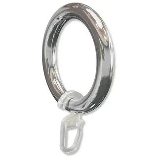 Interdeco Gardinenstangen Ringe mit Faltenhaken/Gardinenringe in Chrom-farbig/Kunststoff für 28 mm Ø (10 Stück)