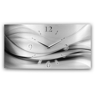 Kreative Feder Funkwanduhr 3D Design-Wanduhr "Silver Metallic" aus gebürstetem Aluminium (ohne Ticken; flüsterleises Funkuhrwerk; außergewöhnlich, modern) silberfarben 50 cm x 25 cm