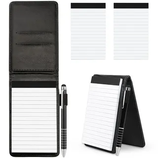 4x kleiner Notizblock mit Halter A7 Leder mit Metallstift Notizbuch Notizblöcke