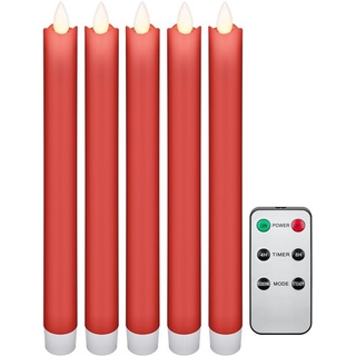 Goobay 5er-Set rote LED-Echtwachs-Stabkerzen, inkl. Fernbedienung - Wunderschöne und sichere Lichtlösung für viele Bereiche wie Haus und Loggia, Büros oder Schulen
