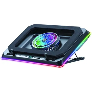 Conceptronic USB-C Laptop-Kühlpad + Handyhalter, 130mm lang, THYIA04B Gaming mit RGB, versiegeltem Schaumdesign und Smartphone-Halter,