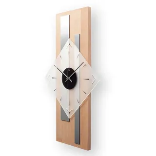 Kreative Feder Wanduhr Designer-Wanduhr „Silver Stripes“ aus hochwertigem Massivholz (ohne Ticken; Funk- oder Quarzuhrwerk; elegant, außergewöhnlich, modern) beige