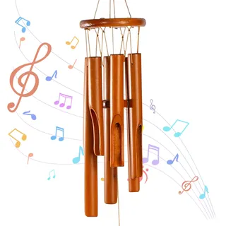 Bambus Windspiel, 33cm, Holz Windspiel für Draußen & Garten | Hängendes Windspiel aus Bambus, für Garten, Terrasse, Balkon, Hof & Heimdekoration, Dekoratives Klangspiel für Innen & Außen