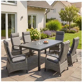 bellavista - Home&Garden® Gartenlounge-Set Gartenmöbel-Set Boston 4 Ausziehtisch + 6 Hochlehner, (Set, 7-tlg., 1x Tisch, 6x Hochlehner Gartenstühle), Aluminium, für 6 Personen, Ausziehtisch, wetterfest - Garten, Terrasse grau