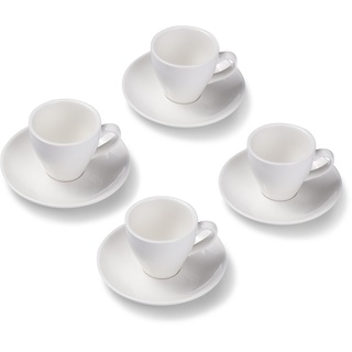 Terra Home 4er Espresso-Tassen Set - Weiß, 90 ml, Glossy, Porzellan, Dickwandig, Spülmaschinenfest, italienisches Design - Kaffee-Tassen Set mit Untertassen