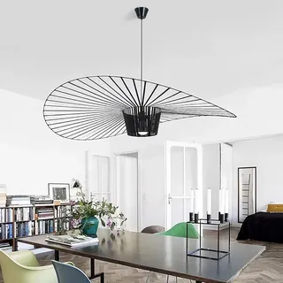 Vertigo Lampe 80/100/120/140/170/200cm Pendelleuchte Vintage Hängelampe Modern Hut Wohnzimmer Kronleuchter (Licht Höhenverstellbar) Fiberglas/PU Hut Lichter E27 für Restaurant Schatten,Schwarz,100cm