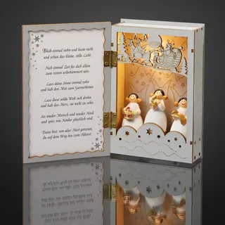 LED Deko Buch Holz m. Spieluhr Engel Weihnachten Winter beleuchtet Fenster Tisch