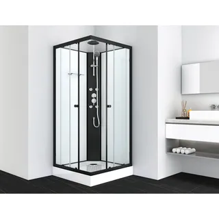 SANOTECHNIK STIL Komplettdusche mit Schiebetür 90 x 225 cm schwarz Sicherheitsglas