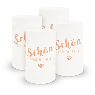 itenga 6X Windlicht Tischlicht aus Folie I Schön DASS du da bist I 10 x 21,0 cm I ideal als Tischdeko für Jede Feierlichkeit I geeignet für Teelichter oder LED-Kerzen (apricot)