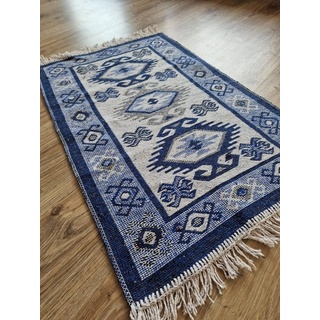 Orientteppich, 100 % Wolle, bei 30° waschbar, Maße: 60 x 90 cm, orientalisch blau