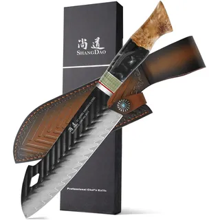 SHANGDAO Damast-Santokumesser 19 cm, 67 Lagen legierter Stahl, mit professionell handgeschmiedetem Harz- und Holzgriff QILIN-Serie