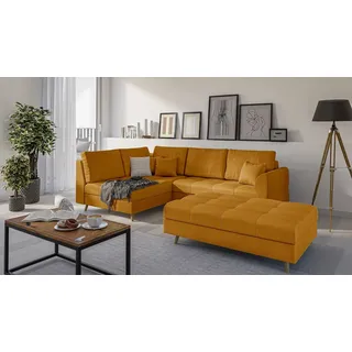 s-style möbel Ecksofa und Fußhocker Matthias aus Gelb Luxusmicrofaser