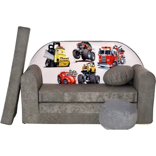 Kindersofa Schlafsofa mit Bettfunktion A14 Grau mit Hocker OEKO-TEX | Leicht, schnell aufklappbar – abnehmbarer Bezug, waschbar bei 30 °C