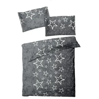 BettwarenShop Bettgarnitur Sterne Grau 160 x 210 cm + 65 x 100 cm