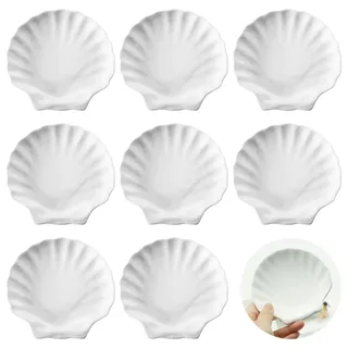Sertay 8 Stück Muschelform Schüssel, Muschel Keramik Saucenschalen, Stapelbar Muschelform Dessertschale, Servierschale Muschelförmige, Geeignet zum Servieren von Desserts, Snacks, Eis, Nüssen (Weiß)