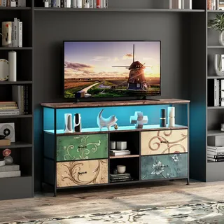 Holtrae TV Schrank, Industrie-TV-Möbel mit 4 Schubladen,Kommode bunt,TV Tisch, TV Möbel, TV Table, Industrie Aufbewahrungsschrank, Für Wohnzimmer, Esszimmer, Schlafzimmer 108 x 30 x 76.8 cm