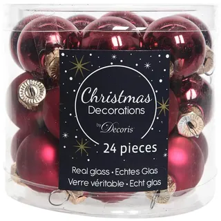 Mini-Weihnachtskugeln aus Glas 24er-Set 2,5 cm Ochsenblut glanz / matt