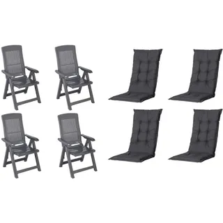 PROGARDEN Tampa Klappsessel 60 x 61 x 109 cm anthrazit 4 St. inkl. 4 x Auflagen schwarz