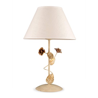Helios Leuchten Florentiner Tischlampe mit Stoffschirm, florale Leuchte Landhausstil, Nachttisch-Lampe chabby, Schreibtischleuchte Blüten Blumendekor