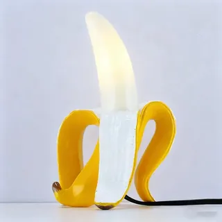 Gold Gelb Moderne Tischleuchte mit Kabel Kreativ Banane Design Tischlampe Glas+Kunstharz Nachttischleuchte Deko Kleine Lampe G4 LED Nachttischlampe für Schlafzimmer Wohnzimmer(mit Leuchtmittel)