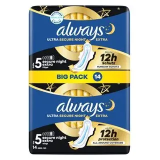 Always Ultra Secure Night Extra mit Flügeln, 14 St.