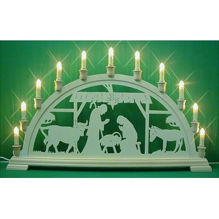 aus dem Erzgebirge Schwibbogen 11 Kerzen original Christi Geburt im Stall 67x40cm