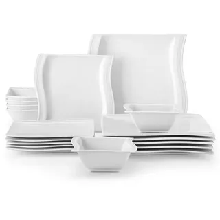 MALACASA Geschirr-Set Tafelservice FLORA für 6/4 Personen Marmor Geschirrset (18-tlg), 6 Personen, Porzellan weiß