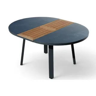 Gartentisch Aluminium Glas Teak 120 auf 160 cm ausziehbar Durchmesser 120cm