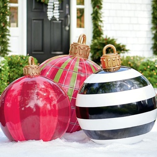 Settoo Weihnachtsdekorationen Weihnachten Aufblasbar Ball 60cm Aus PVC Christbaumkugel ,Weihnachtskugel Personalisiert Baumschmuck Weihnachtskugeln (mit Inflatorzylinder), Schwarze und Weiße Streifen