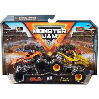 Monster Jam 2024 Offizieller Druckguss-Truck im Maßstab 1:64, 2er-Pack, Serie 27 Bad Company vs Earth Shaker