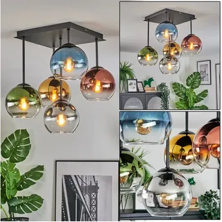 hofstein Deckenleuchte Deckenlampe aus Metall/Glas, Schwarz/Blau/Grün/Gold/Kupfer/Rauch/Klar, Deckenleuchte im Retro/Vintage-Design (Schirm Ø 15 cm), 5 x E14 blau|grün
