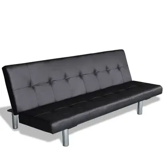 vidaXL Schlafsofa mit 2 Kissen Kunstleder Ausziehbar Schwarz
