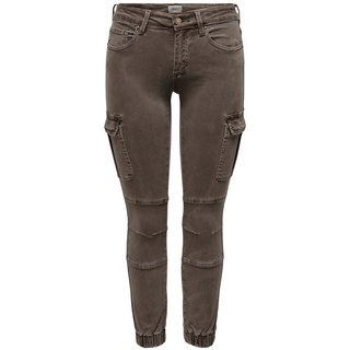 Only Damen Cargo Jeans ONLMISSOURI REG ANK LIFE Slim Fit Grau 15170889 Normaler Bund Reißverschluss W 36 L 32