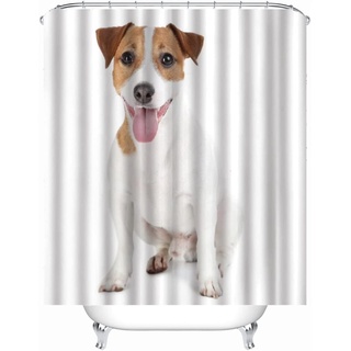 REECES Jack Russell Terrier Duschvorhang 180x180 cm 3D Tier Duschvorhang Antischimmel Textil Duschvorhang Polyester Stoff Wasserdicht Duschvorhänge für Badezimmer, Bad Vorhang mit 12 Haken