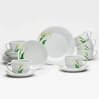 Van Well Kaffeeservice Calla, Weiß, Keramik, 18-teilig, 230 ml,230 ml, lebensmittelecht, Essen & Trinken, Geschirr, Geschirr-Sets, Kaffeeservice