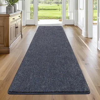 Enyhom 80x150cm Teppich Läufer Waschbarer Läufer Flur rutschfest Waschmaschine Flurteppich Küchenläufer für Eingangsbereich Schlafzimmer Korridor Blau&Grau