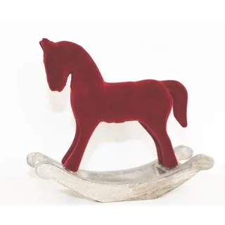 TF Schaukelpferd dunkelrot Tischdeko rot braun Weiss Weihnachtsdeko Shabby Chic Nostalgie Weihnachten Kamindeko Raumdeko