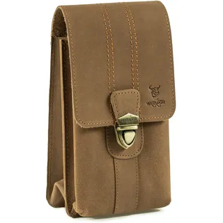 MATADOR Handytasche Herren Leder #Malaga XL, Geräumige Handy Gürteltasche Leder mit Doppelfach, Elegante Holster Tasche Herren für Smartphone bis 7,5 Zoll, praktisch für Alltag in Braun Hell